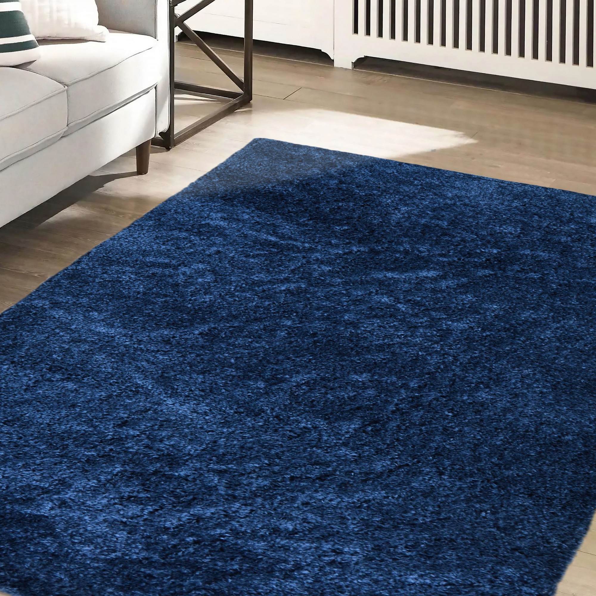 Snug Plain Shaggy Modern Rugs In Navy Blue